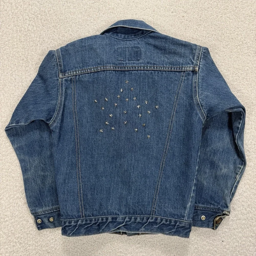 VTG 70s Levi's Kids Denim Trucker Jacket Size 12 USA Orange Tab Western Heritage